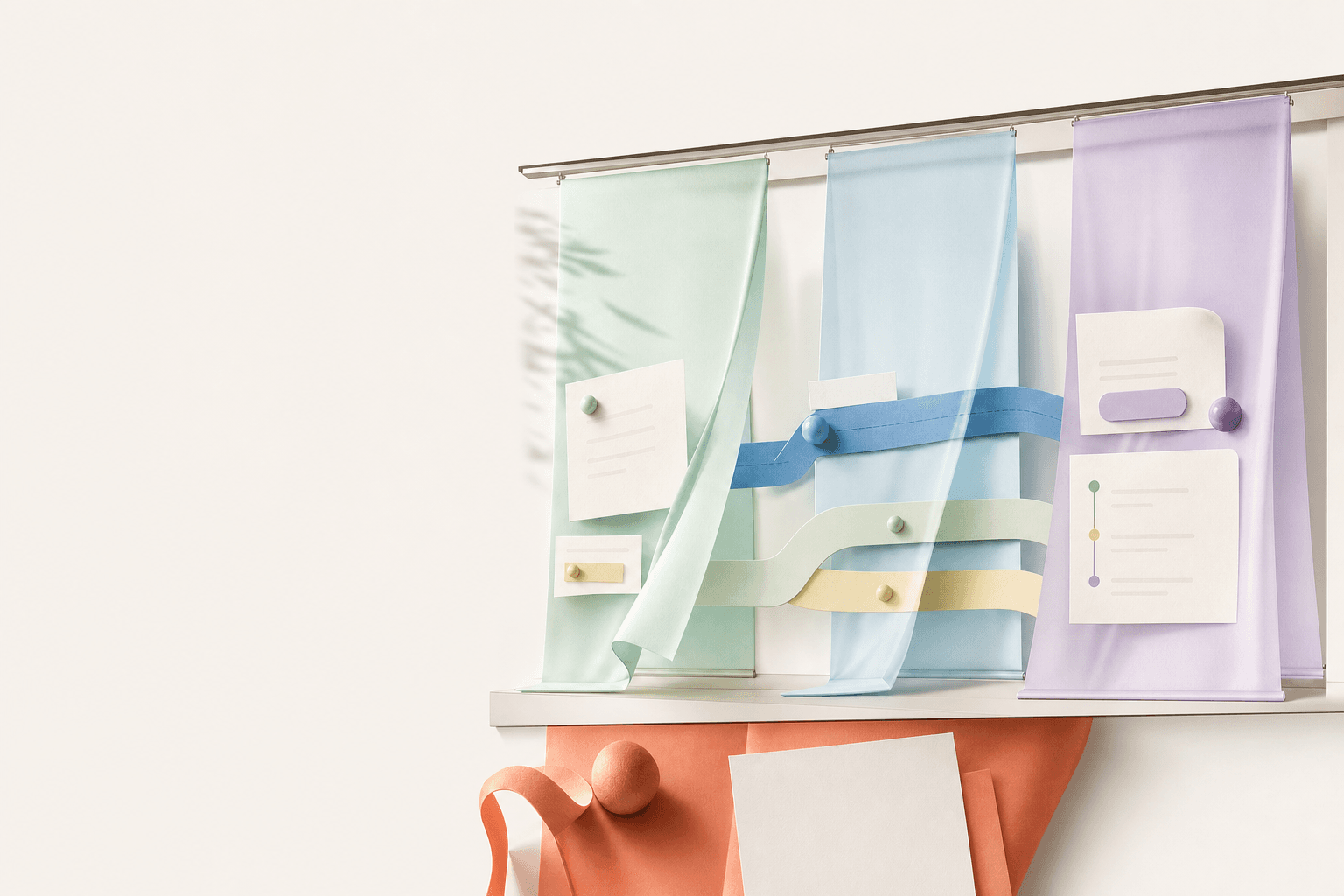 Pastel clinical pathways represented as a tactile care theatre